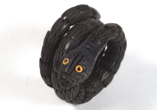 Snake bracelet, bog oak, amber eyes ARMCM.113.1976
