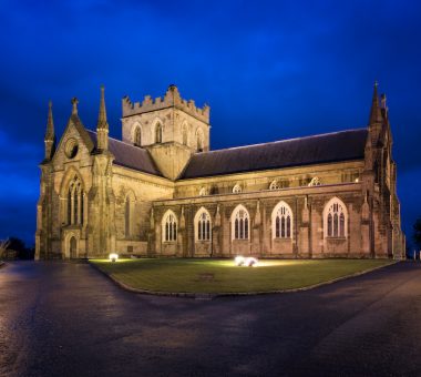 St Patricks COI Cathedral in dark with floodlights Chris Hill landscape 2015