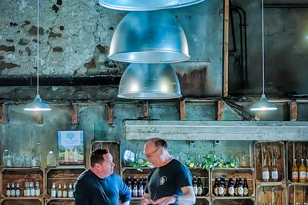 Neven Ulster programme shot shows Neven Maguire & Philip Troughton Owner Armagh Cider Company in coversation.