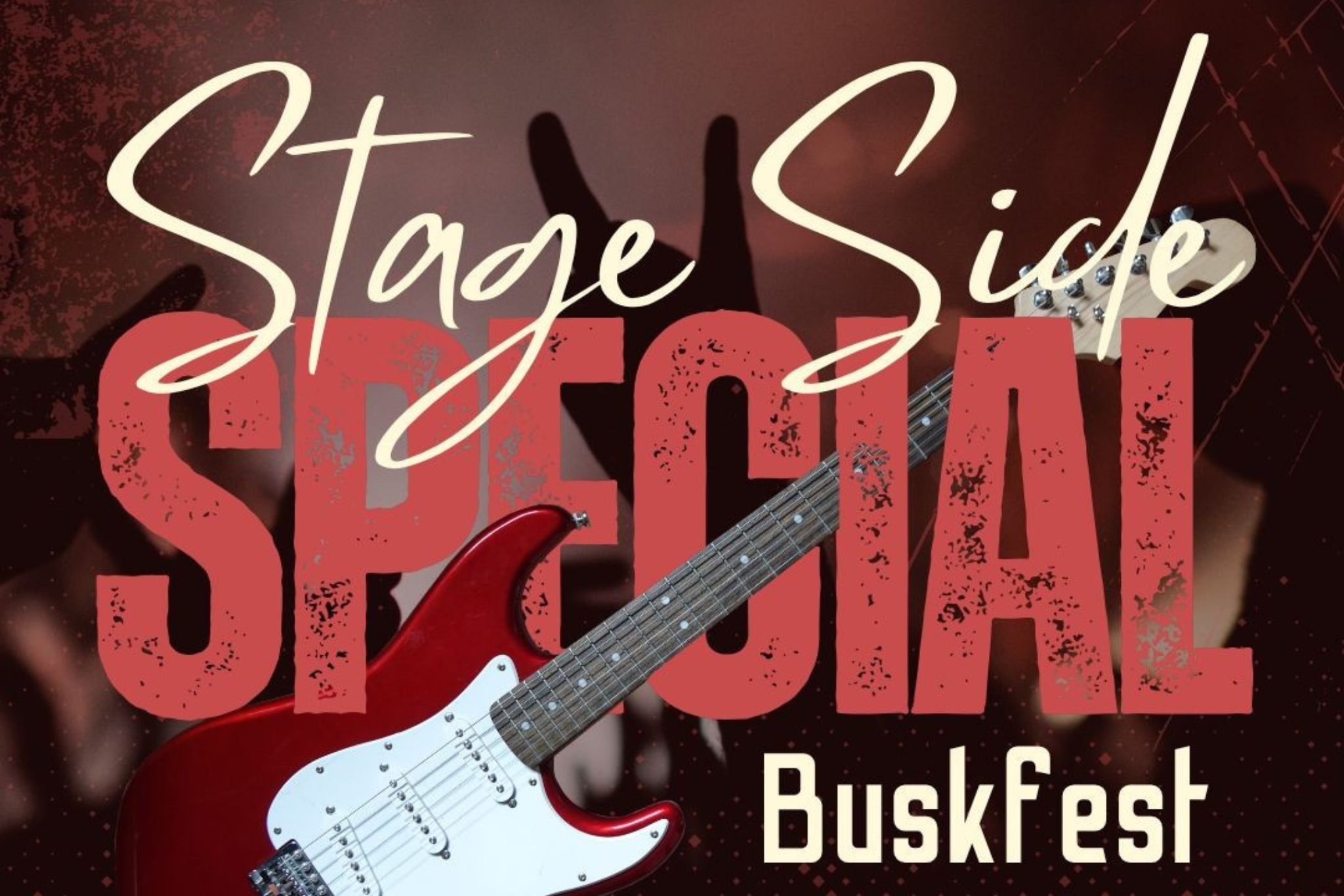 Amavi Buskfest Offer Promotional graphic for BuskFest special offer at Brew Studio by Amavi featuring a red electric guitar and bold text reading “Stage Side Special.”